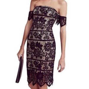 Black lace strapless midi cocktail dress- Size 2